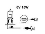halogen bulb H3 6V 15W, (PK22S)