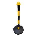 PVC black-yellow fence post/hazard post with foot (fillable with sand) with chain holder etc.