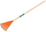 children's leaf rake, plastic 15 tines, wooden handle, 107cm 14346