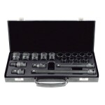 19- pc. 1/2" Impact Socket. extensions. set 10-27mm. 12-Point. metal case jbm