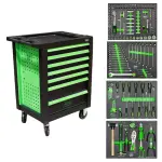 172-os. Tool Trolley with tools black-green. perforated walls jbm