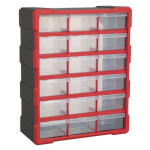 Closet car garage, black- red, wide. 380 mm, Pik. 160 mm, height 475 mm, number drawers: 18,