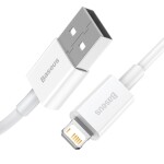 cable for charger usb - lightning baseus superior series, 2.4a, 2m (white)