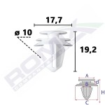 upholstery fastener (application: wheel arch laiendajad, trunk, upholstery and upholstery fixing, mud fender, inner postide fixing, quantity in packing: 10 pc) suitable for: HYUNDAI ACCENT IV /i25/ SOLARIS 03.