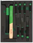 stand with tools, type gap: soft content, number tools: 9 pc, type tools: hammer/i; chisel/i; Centre Punch/i; punch/i, dimensions gap: 288x375mm,