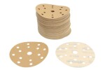 gold paper abrasive: Grinding disc, velcro fastener, number hole: 15, .: P100, diameter - dimesions:150mm, paint: beez, package 100 pc